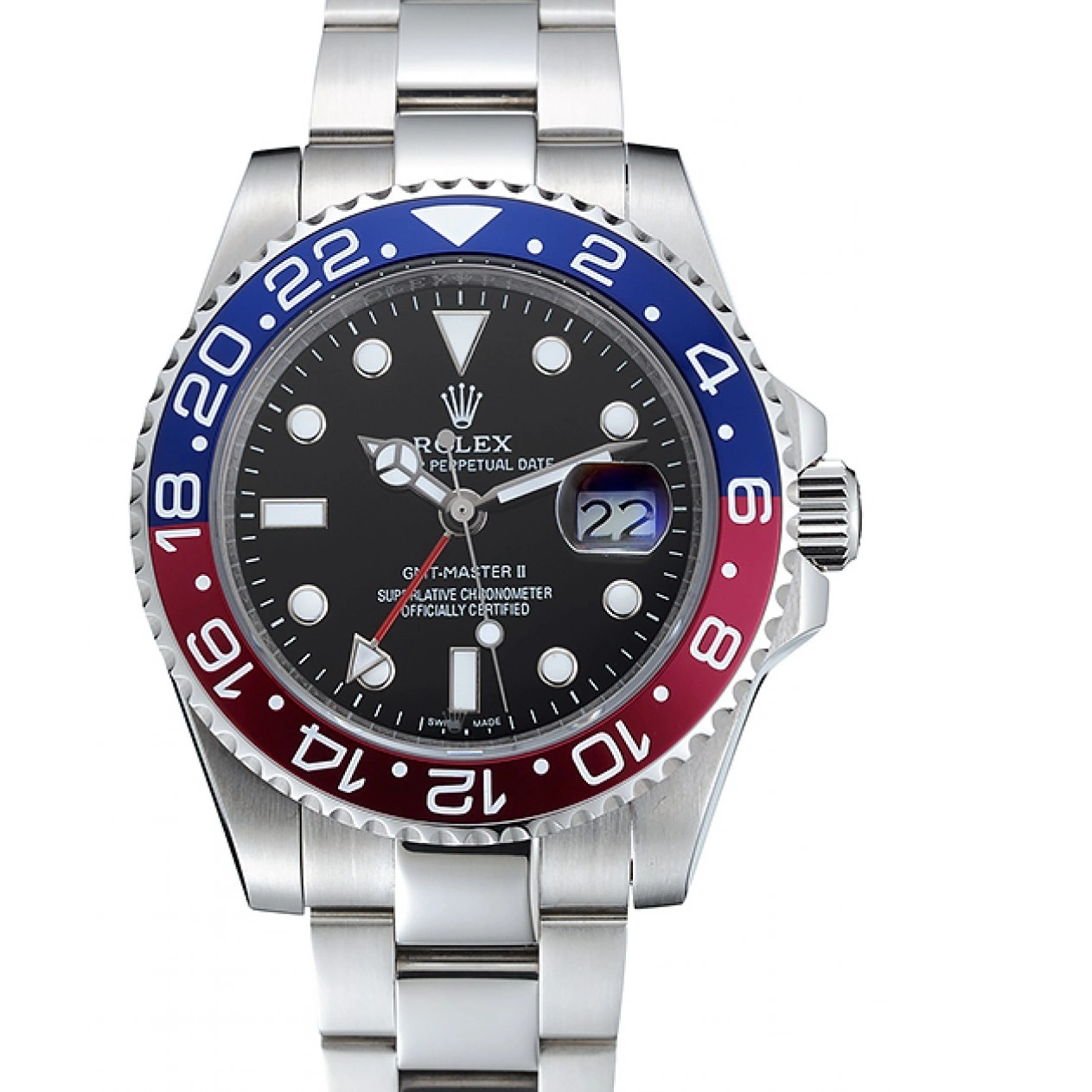 Aaa replica watch Master Watch Rose GMT Blue Black Bezel II Rolex Red Dial 0803